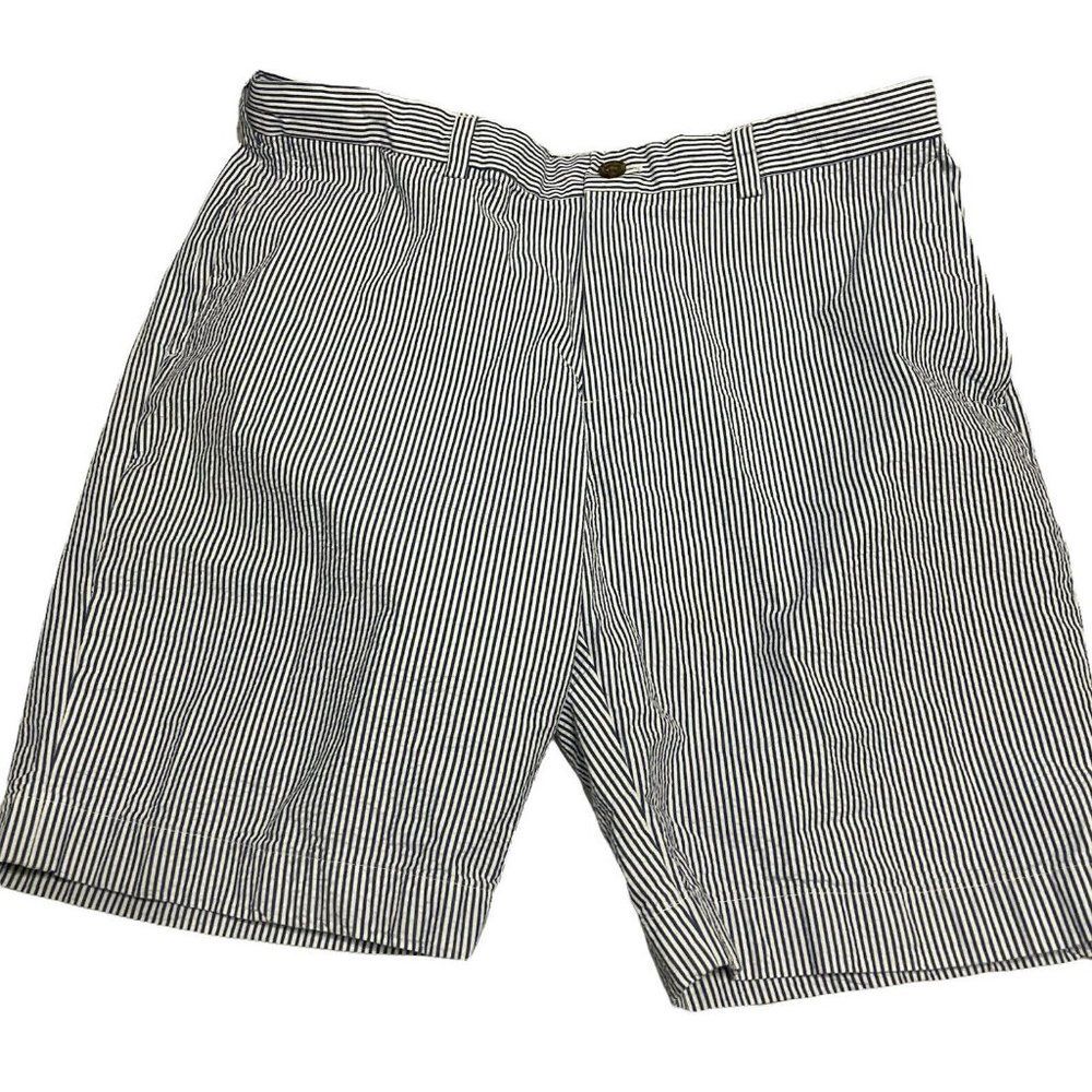 Brooks Brothers Shorts Seersucker Bermuda Flat Front Blue White Men's Size 36